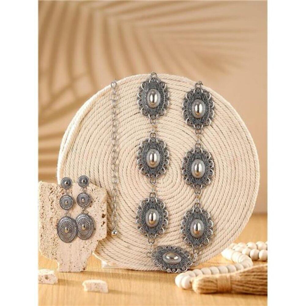 Glenda Western Concho Belt Cowgirl Earrings Set for Women Cowgirl Waist Chain
